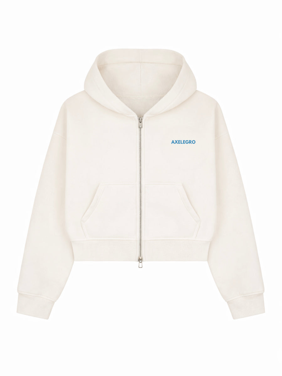 Premium Essential Axelegro Cropped Zip Hoodie - Cream