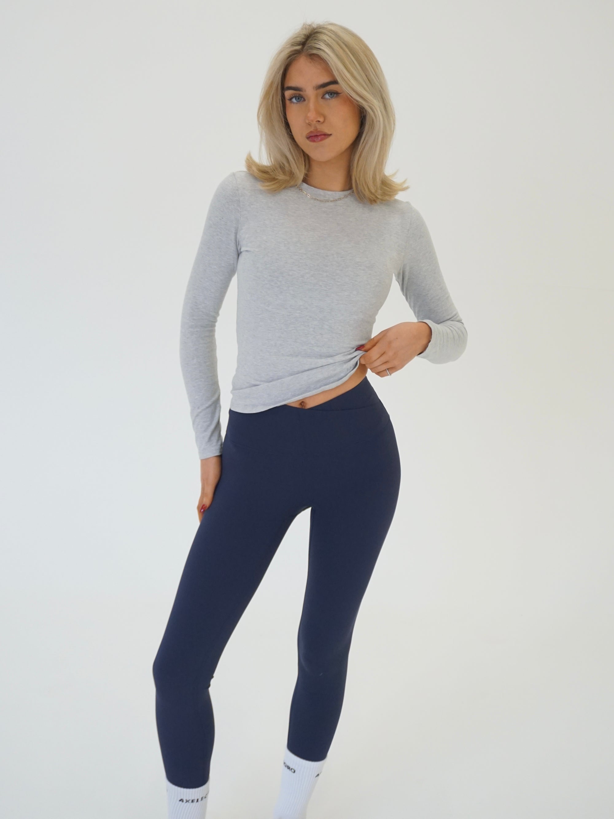 Essential Sculpting Cotton Long Sleeve Top - Grey Marl