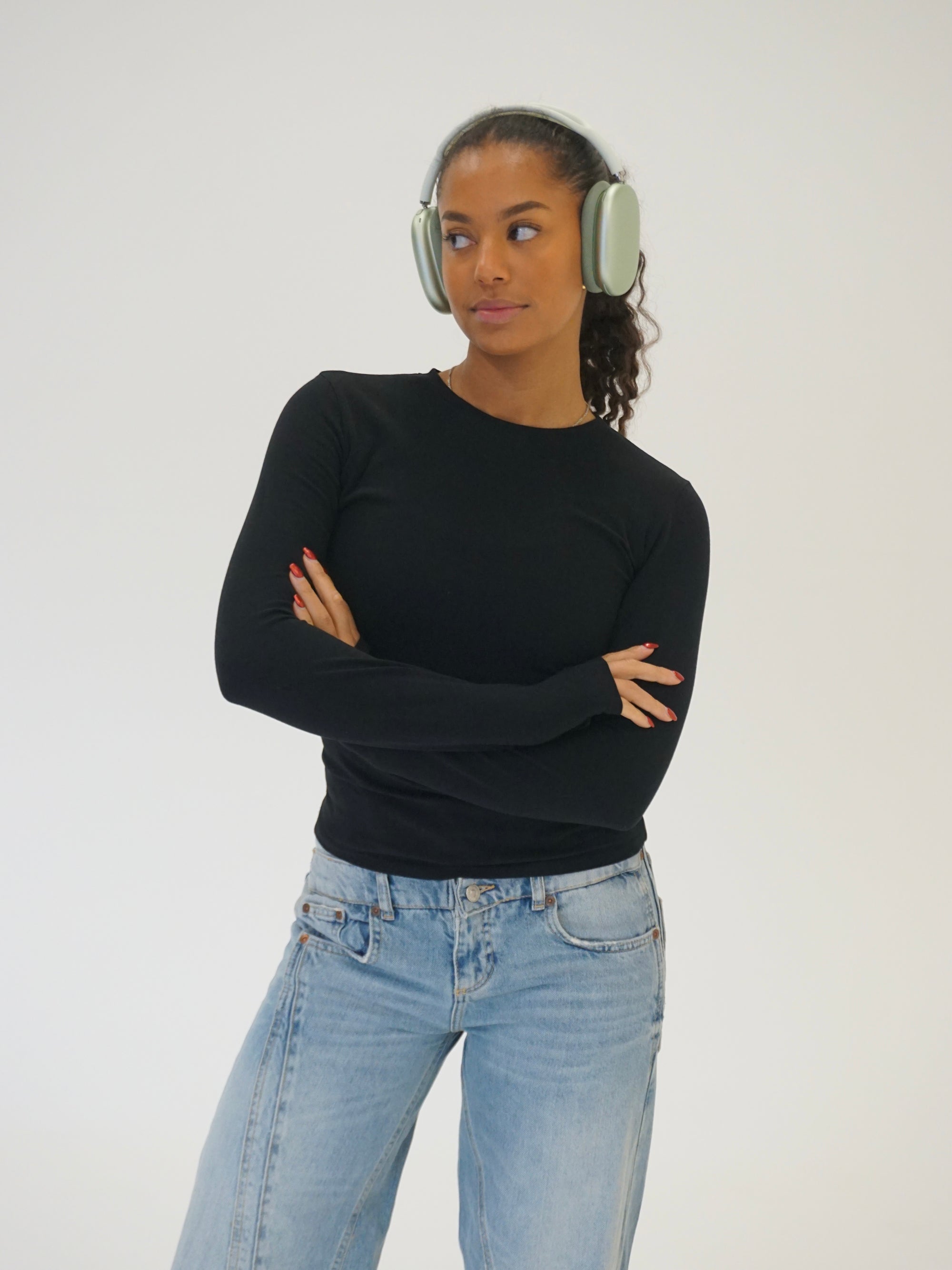 Essential Sculpting Cotton Long Sleeve Top - Black