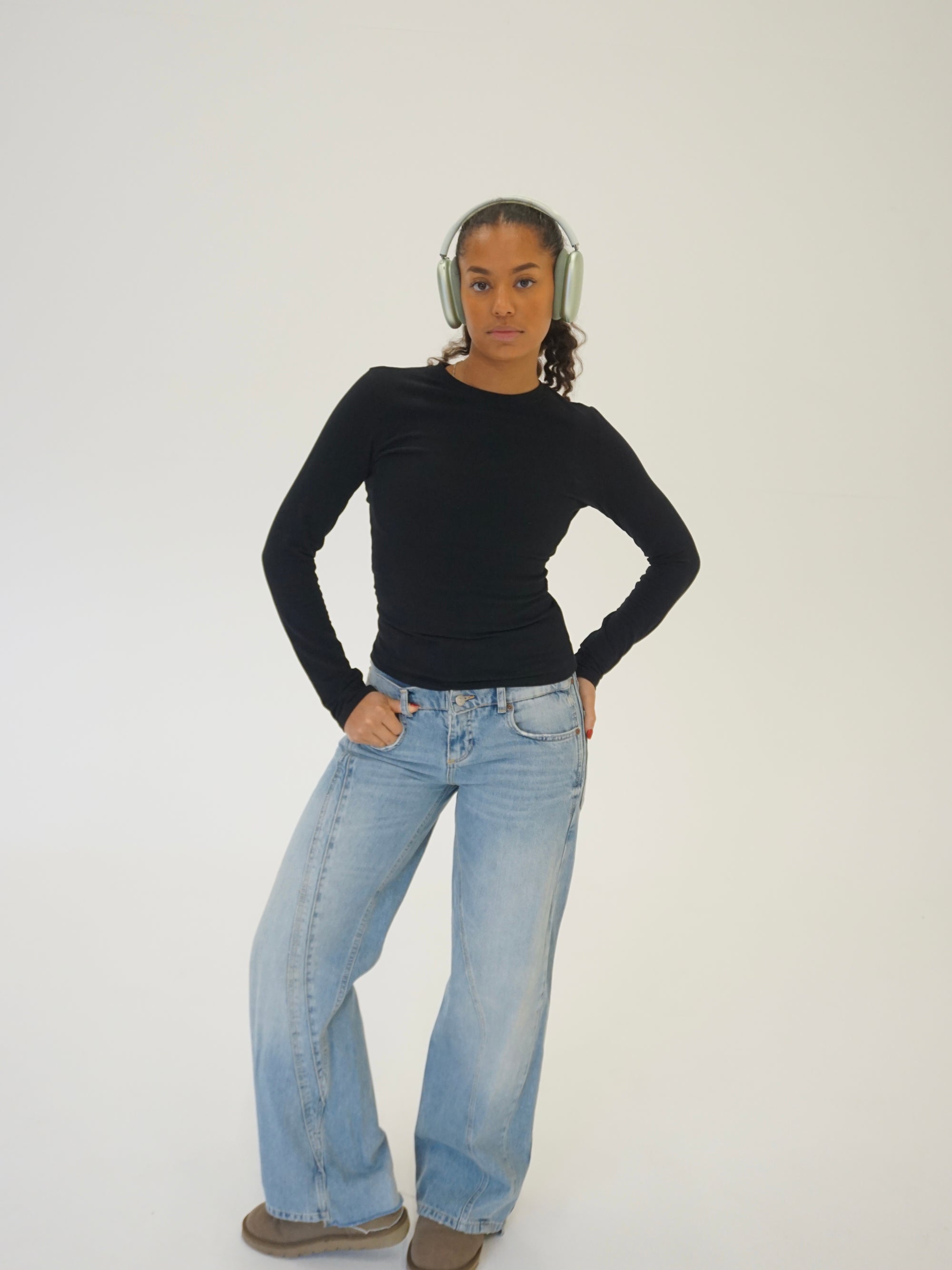 Essential Sculpting Cotton Long Sleeve Top - Black