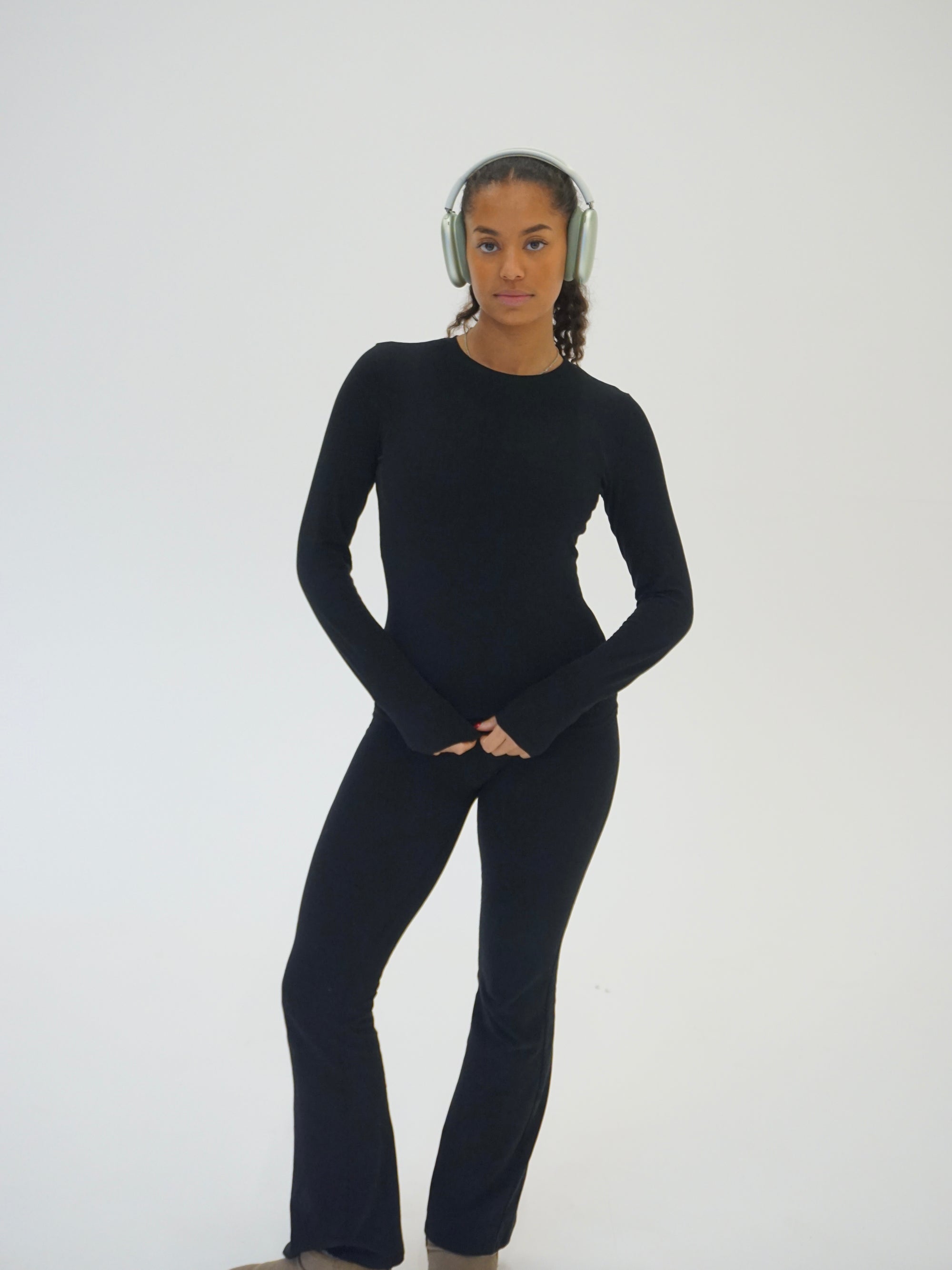 Essential Flare Cotton Pants - Black