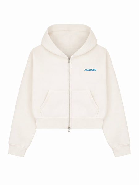 Premium Essential Axelegro Cropped Zip Hoodie - Cream